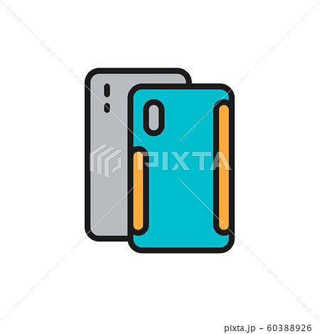 Smartphone case, phone screen protection flat color line icon. 60388926