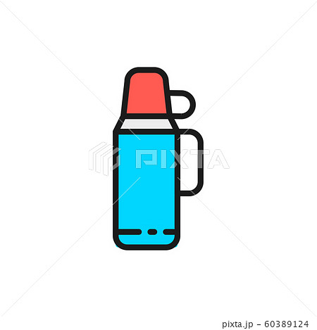 Vector thermos with a cup flat color line icon. Vector thermos with a cup flat color line icon. 60389124