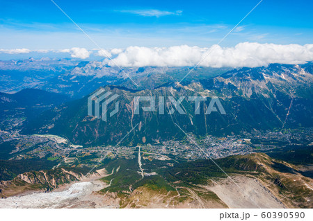 Chamonix town aerial panoramic view 60390590