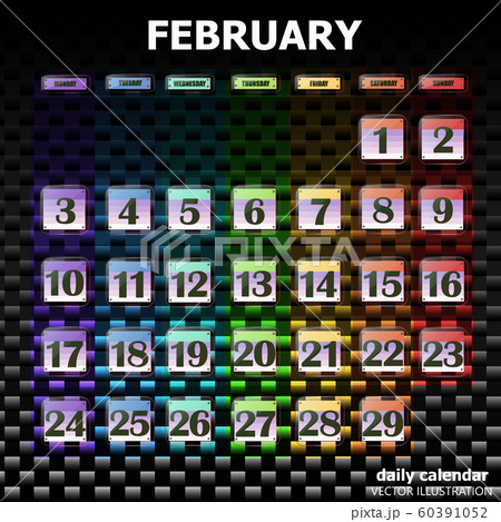 Colorful calendar for February 2020 in english. Set of buttons with calendar dates. Vector Colorful calendar for February 2020 in english. Set of buttons with calendar dates. Vector 60391052