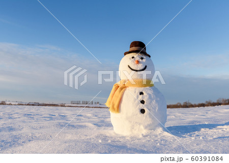 Funny snowman in black hat Funny snowman in black hat 60391084
