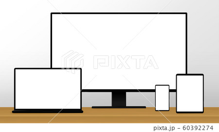 Blank screen device set on the wooden table 60392274