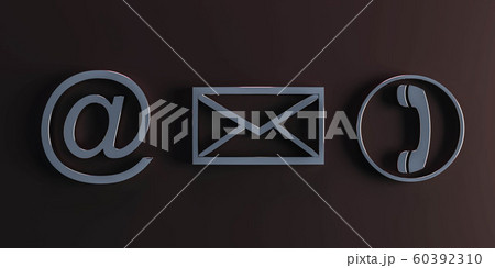 Contact Methods. Close-up Of A Phone, Email and Post Icons on dark background 3d illustration render Contact Methods. Close-up Of A Phone, Email and Post Icons on dark background 3d illustration render 60392310