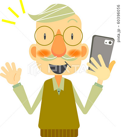 シニア男性 スマホ 通話のイラスト素材