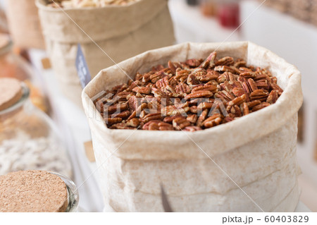 Illustration of bag with pecan 60403829