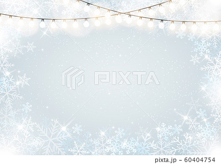 雪の結晶とイルミネーションライト クリスマス背景のイラスト素材