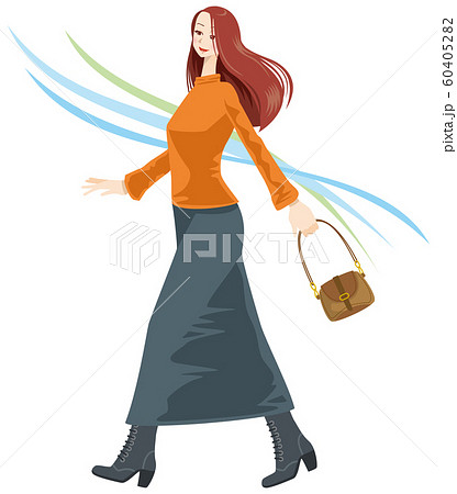 颯爽と歩いている女性のイメージイラストのイラスト素材