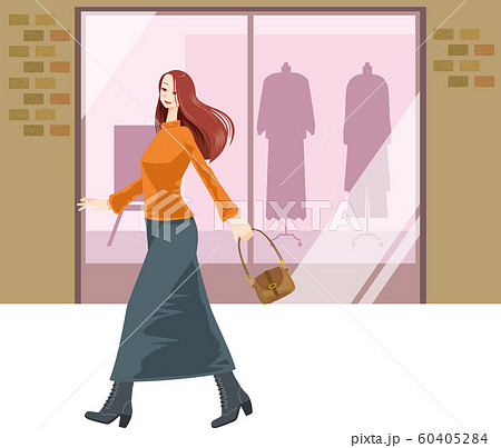ウィンドウショッピングをしている若い女性のイメージイラスト 60405284