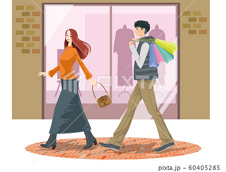 ウィンドウショッピングをしている若いカップルのイメージイラスト ウィンドウショッピングをしている若いカップルのイメージイラスト 60405285