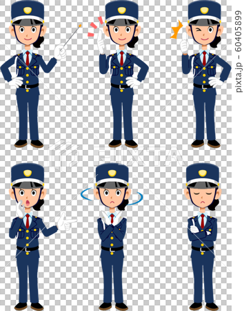 女性警備員の6種類のポーズと仕草のイラスト素材