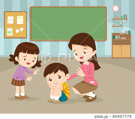 Teacher Comforting Upset Elementary sad child boy 60407779