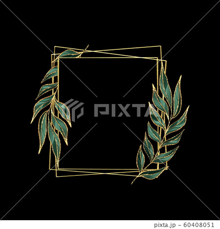 Decorative golden frame with green leaves 60408051