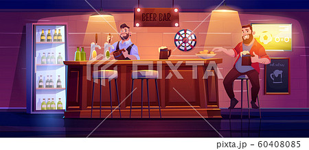 Man in beer bar sit on high stool at wooden desk 60408085