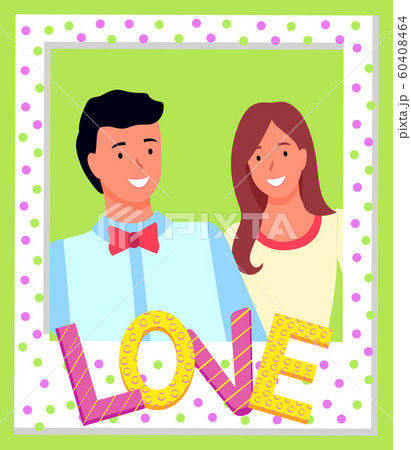 Smiling Couple in Polka Dot Photo Frame Vector Smiling Couple in Polka Dot Photo Frame Vector 60408464