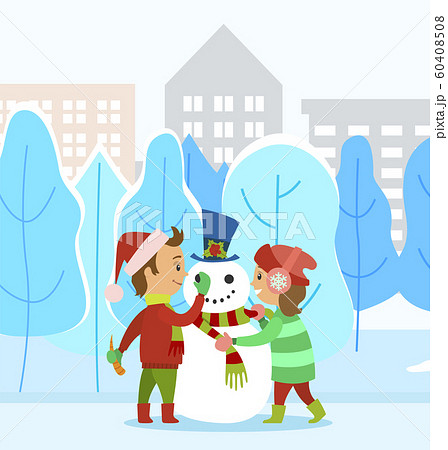 Children Making Snowman Together in Winter Park Children Making Snowman Together in Winter Park 60408508
