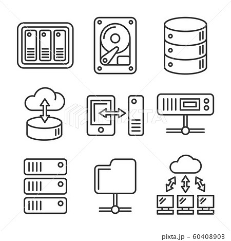 Networking File Share And Nas Server Icons Set のイラスト素材