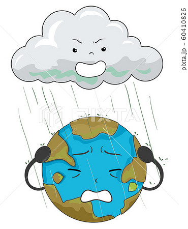 Earth Mascot Acid Rain Illustrationのイラスト素材
