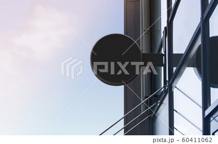Blank black outdoor round box mock up on glass building 60411062