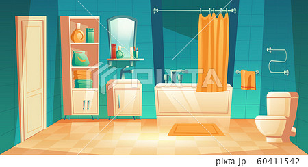 Modern bathroom interior with furniture cartoon - Stock Illustration  [60411542] - PIXTA