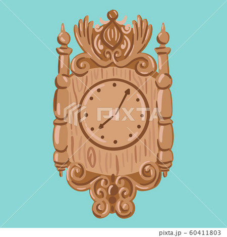 Antique clock. Carved wood patterns. Vector illustration 60411803