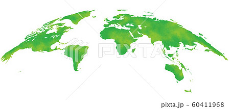 水彩風 世界地図 緑 ヨーロッパ中心のイラスト素材