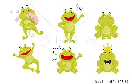 Cute Funny Little Frog Cartoon Character のイラスト素材