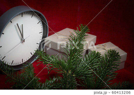 Christmas background with clock, gifts and pine 60413206