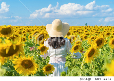 Portrait of happy Asian woman enjoying and 60413313