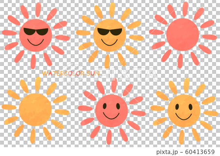 手描き水彩風の太陽イラストセットのイラスト素材