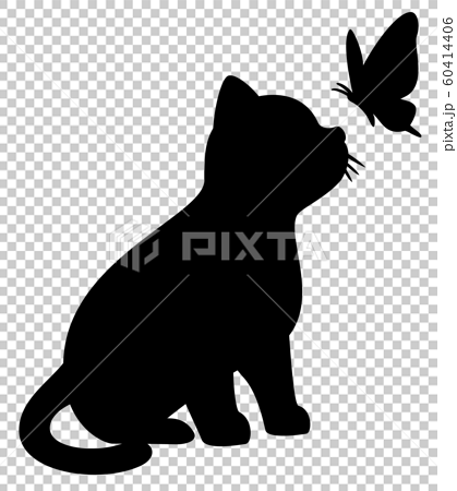 子猫と蝶のシルエットアイコンaのイラスト素材