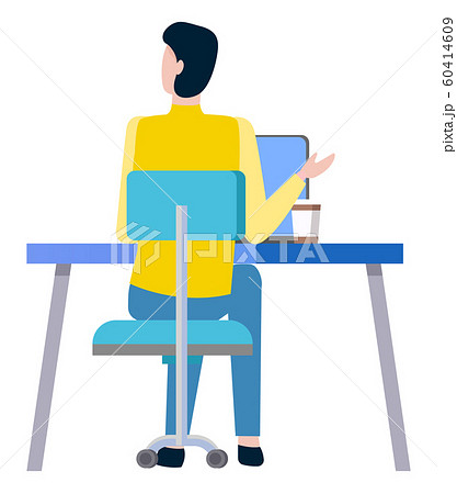 Worker Sitting at Desk on Chair Works at Computer Worker Sitting at Desk on Chair Works at Computer 60414609