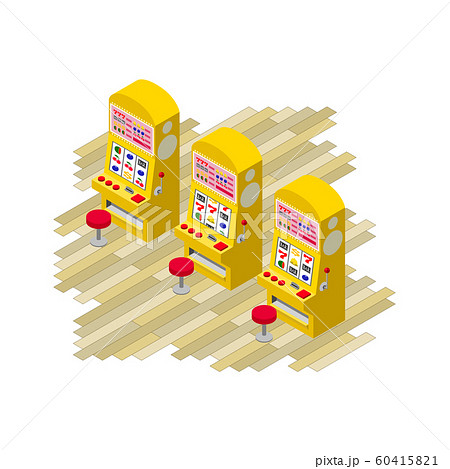 3台の黄色いスロットマシンの等角投影図のイラスト素材