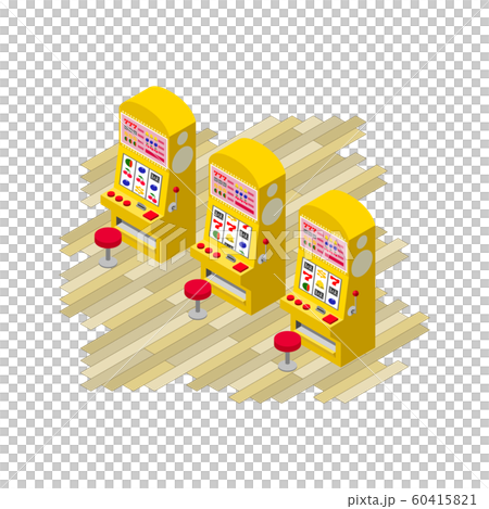 3台の黄色いスロットマシンの等角投影図のイラスト素材