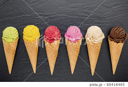 Various of ice cream flavor in cones blueberry Various of ice cream flavor in cones blueberry 60416465