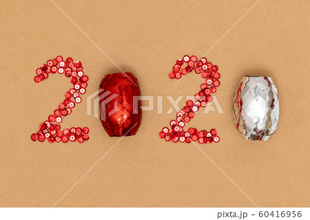 2020 made of red sparkles and decorative christmas 60416956