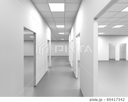 An empty office corridor with white walls 3d 60417342
