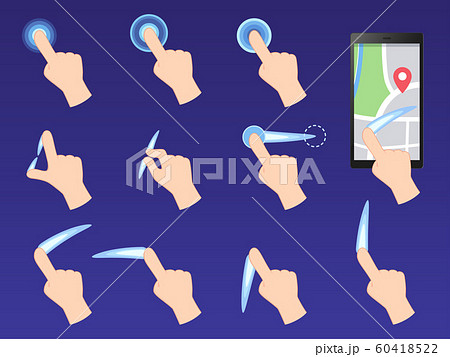スマホのタッチ操作のイラストセット_青背景 スマホのタッチ操作のイラストセット_青背景 60418522