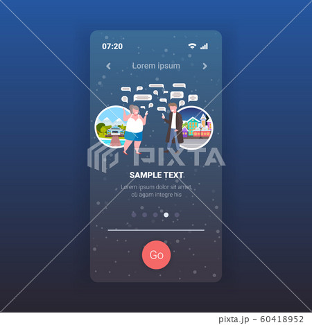 woman man using online mobile chatting app social network chat bubble communication concept couple messaging smartphone screen copy space woman man using online mobile chatting app social network chat bubble communication concept couple messaging smartphone screen copy space 60418952