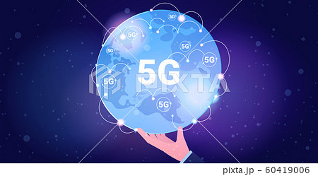 human hand holding globe 5G online communication global network wireless systems connection concept fifth innovative generation of high speed internet world map horizontal 60419006