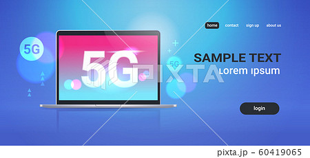 laptop screen 5G online communication network wireless systems connection concept fifth innovative generation of high speed internet flat horizontal copy space laptop screen 5G online communication network wireless systems connection concept fifth innovative generation of high speed internet flat horizontal copy space 60419065