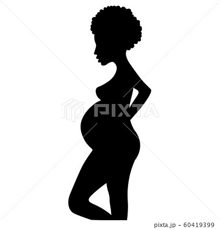 Black silhouette of pregnant African woman with beautiful figure. Vector EPS10 illustration. 60419399