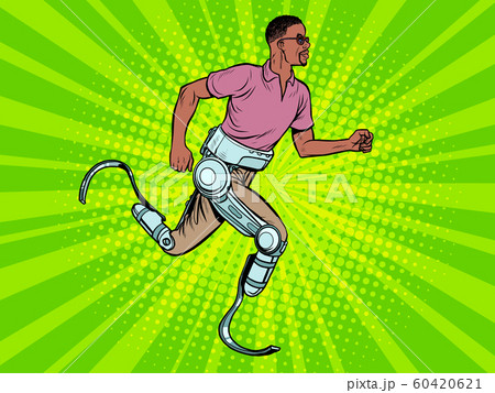 disabled african man running with legs prostheses 60420621