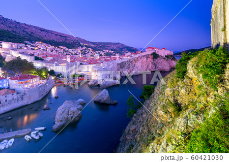 Dubrovnik. Aerial view of the harbor at sunset. Dubrovnik. Aerial view of the harbor at sunset. 60421030