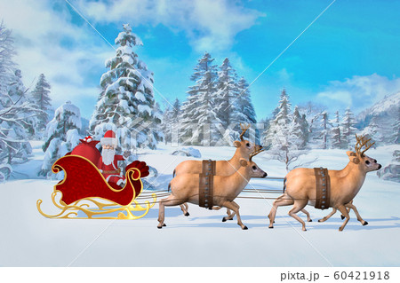 Santa Claus is riding over the forest in a sleigh 60421918