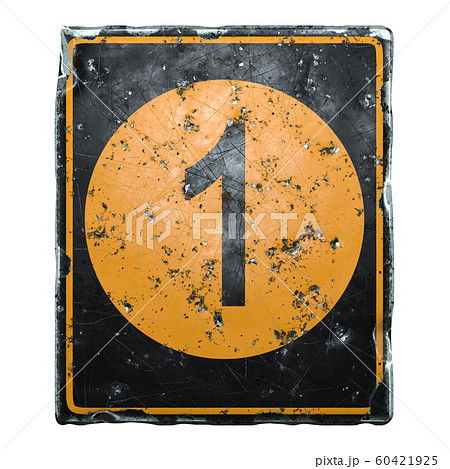 Public road sign orange and black color with a capital letter 1 in the center isolated on white background. 3d Public road sign orange and black color with a capital letter 1 in the center isolated on white background. 3d 60421925