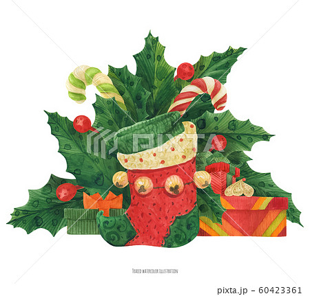 Christmas holly bouquet with elf stocking and Christmas holly bouquet with elf stocking and 60423361