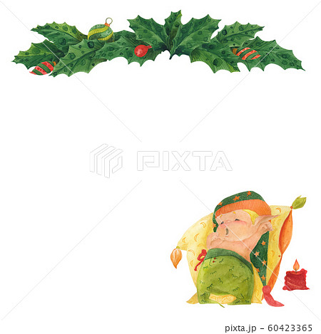 Christmas greeting card with holly and sleeping 60423365