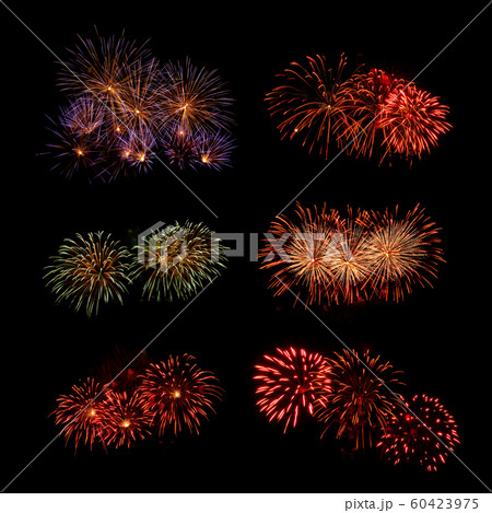 Set of Fireworks Isolated on Black Background 60423975