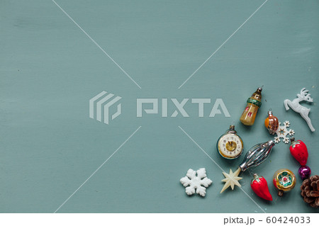 Christmas decoration Christmas tree toys new year gifts holiday green background Christmas decoration Christmas tree toys new year gifts holiday green background 60424033