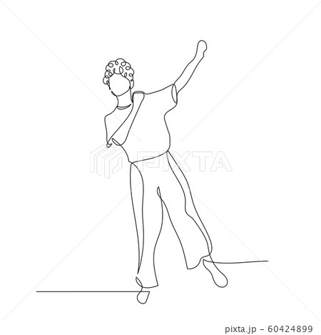 Continuous one line dancing woman with curly hair. Vector illustration. 60424899